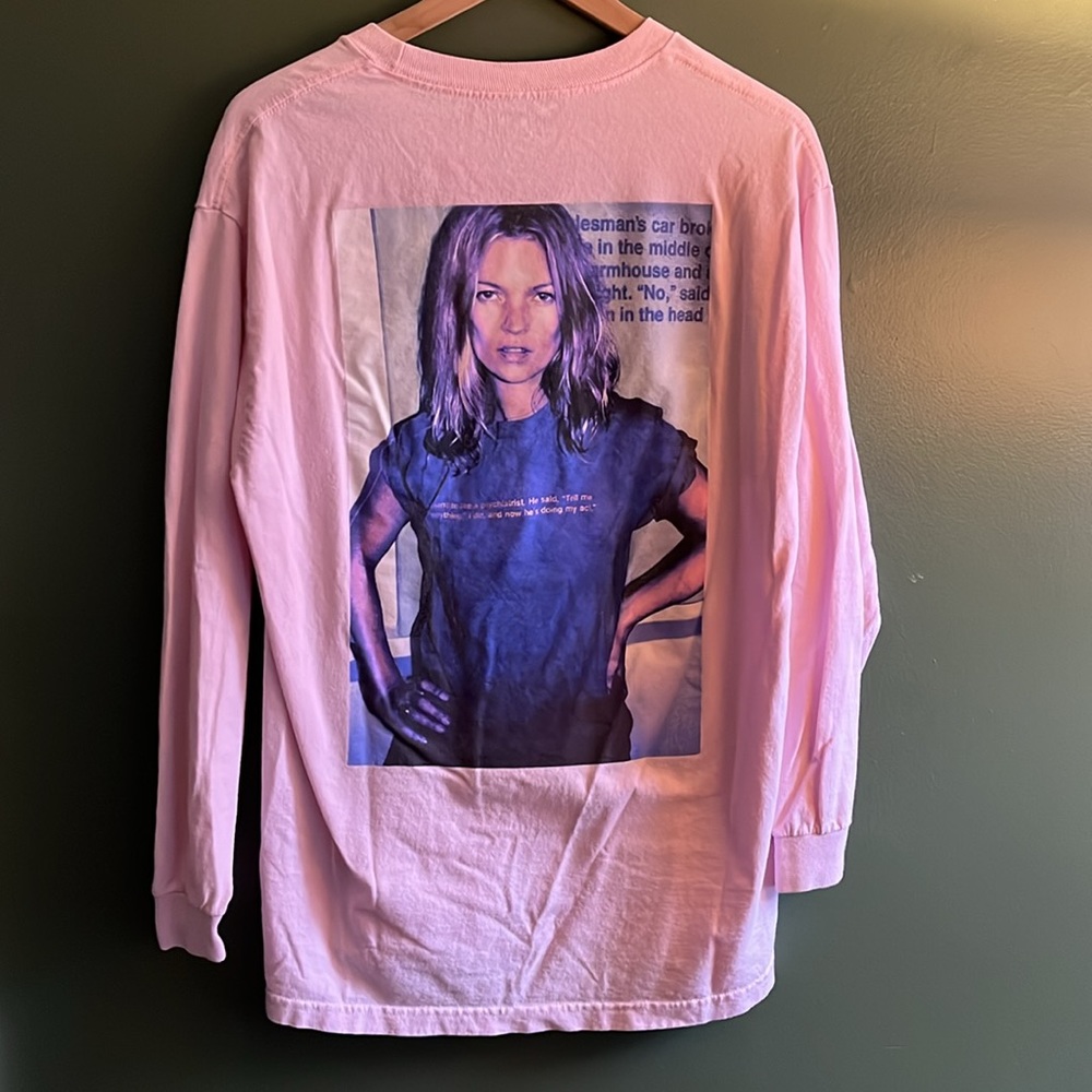 NWOT Pleasures Version 6.0 100% Cotton Kate Moss Graphic Size L Pink longT-shirt